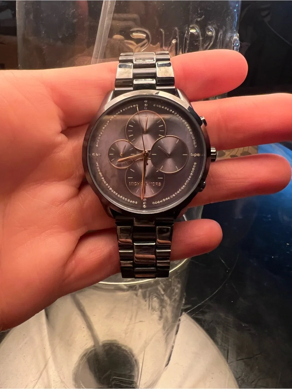 Michael Kors Gunmetal and Rose Gold Accent Chronograph Watch